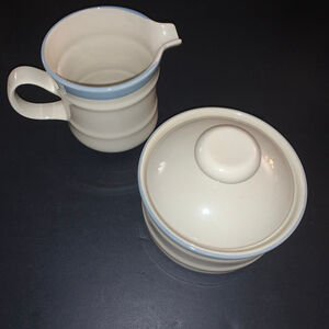 Cream & Blue Ceramic Creamer & Sugar Set One Size
